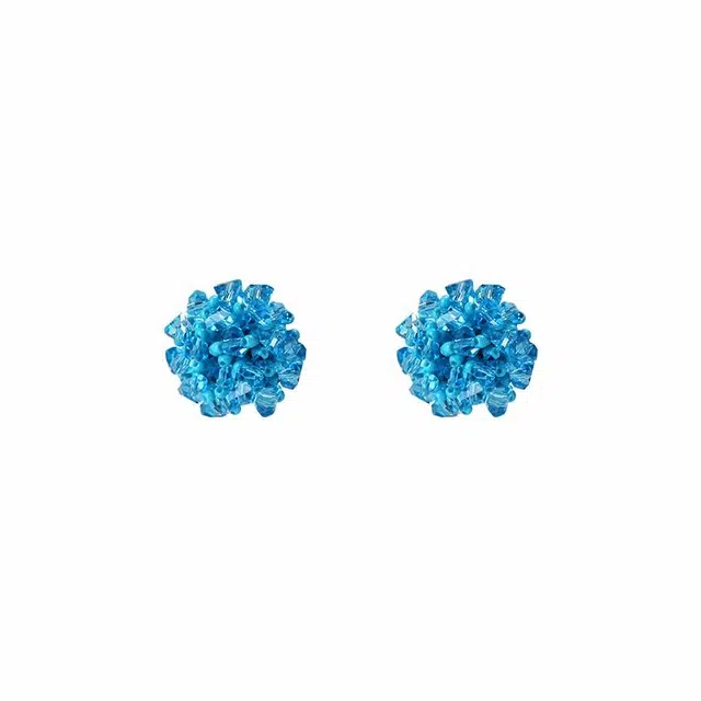 芒果饰品 蓝色绣球花朵串珠耳饰 铜 耳环 女款