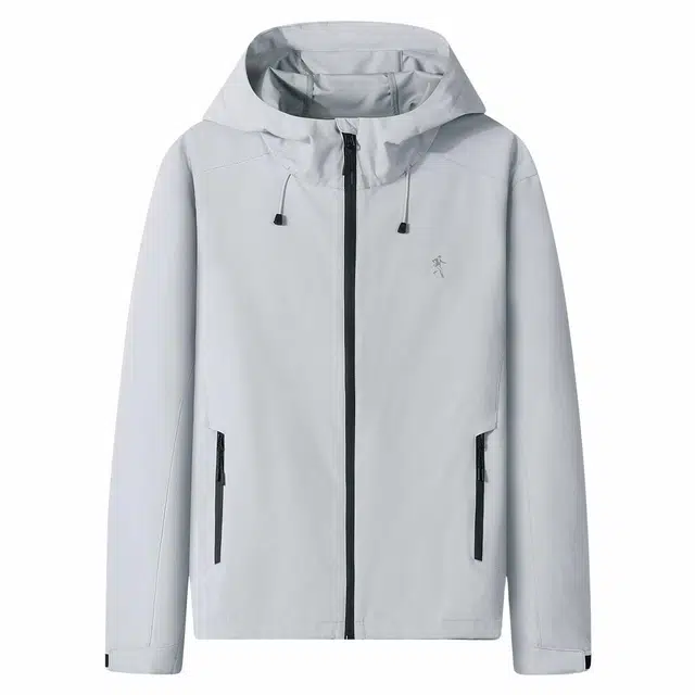 与狼共舞 四级防水科技 户外登山休闲抗皱连帽纯色字母防风抽绳拉链轻薄外套夹克 男款