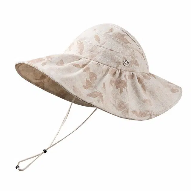 【贝壳标】 玖慕 印花度假休闲防紫外线透气 亚麻 防晒帽 女款