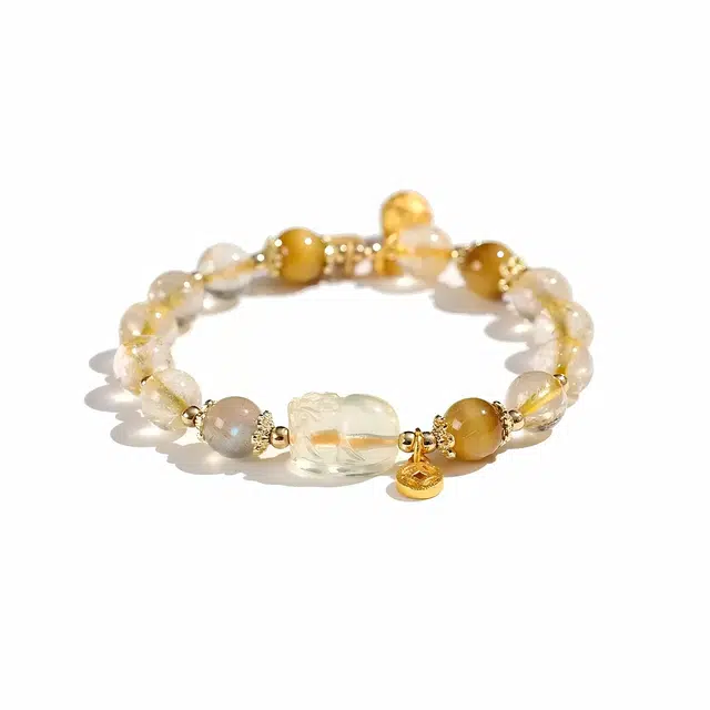 【招财进宝】 匠锁心玉 貔貅 时来运转 八方来财 本命守护 新中式 国潮国风 小众设计 玄学 轻奢高级#好运天然 金发晶 手串 男女同款情侣款