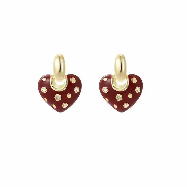 彤彤兔 微镶安可拉红色爱心复古 合金 耳环 女款