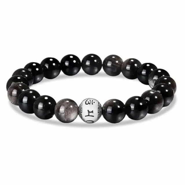 久爱 【好运箴言】六字真言新中式帅酷复古诸事顺利日常百搭时尚高级感#好运 黑曜石 玉石手串 男女同款情侣款