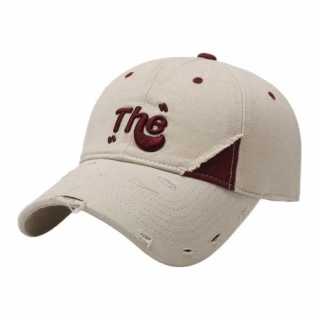 优莲茵 韩版破洞字母刺绣  百搭弯檐大头围可调节显脸小 棉 鸭舌帽 男女同款情侣款