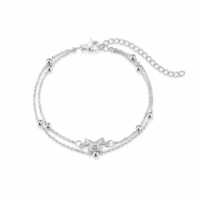 珂里 简约轻奢蝴蝶结双层优雅气质可调节百搭叠戴手饰 永结同心 幸福好运 环保合金 手链 女款