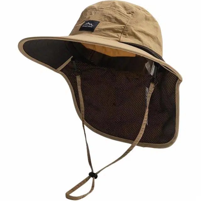 优莲茵 简约纯色钓鱼帽披肩护脖颈防紫外户外登山专用帽 透气速干超轻便 大帽檐可调节遮阳帽 棉 防晒帽 男女同款情侣款