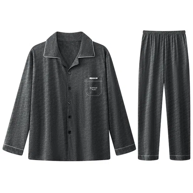 向薇 高级感纯棉薄款长袖长裤睡衣套装 男款 图片色