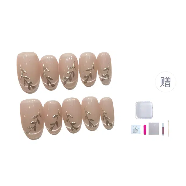 几多萌 纯手工穿戴甲高级氛围感纯欲气质款猫眼法式魔镜手绘美甲  椭圆短款金色裸色