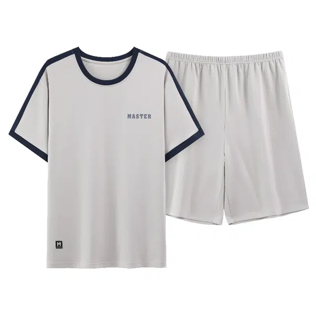 俏霓桐 圆领休闲简约舒适可外穿家居服睡衣套装 男款 图色