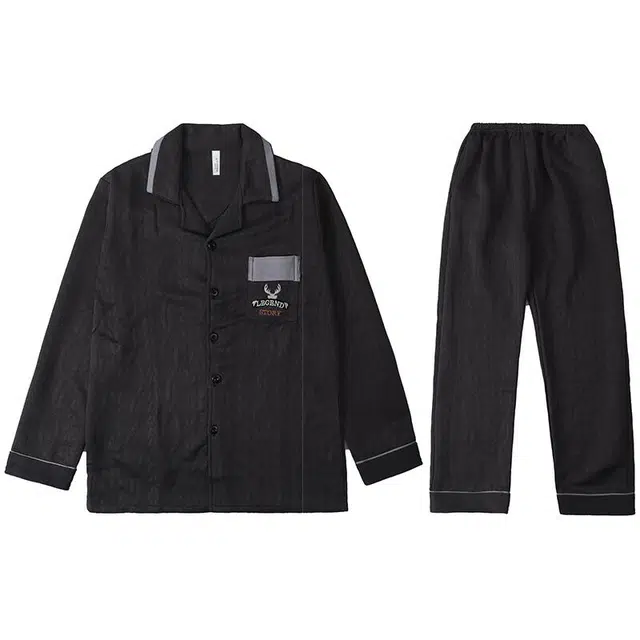 向薇 翻领舒适透气长袖家居服睡衣套装 男款 图片色