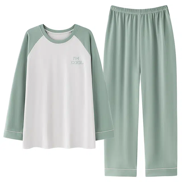 贴身领域 撞色圆领舒适透气可外穿简约亲肤睡衣套装 男款