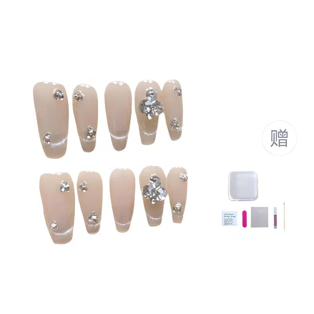 几多萌 手工美甲穿戴甲美甲贴片法式晶石猫眼爆闪钻显白可拆卸  短梯长款裸色晕染