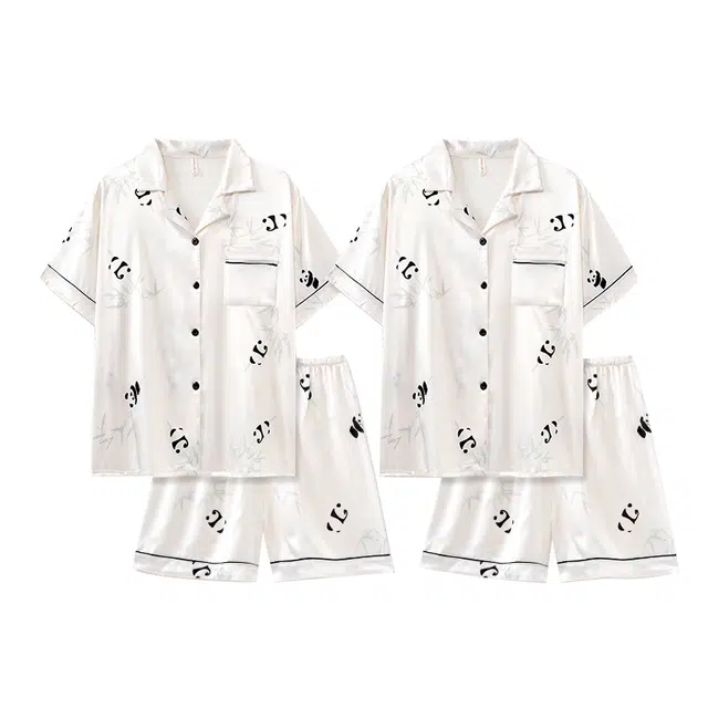 俏韵 休闲翻领薄款短袖可外穿家居服睡衣套装 男女同款