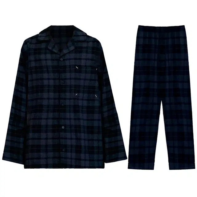向薇 格子亲肤透气长袖长裤休闲家居服睡衣套装 男款 图片色