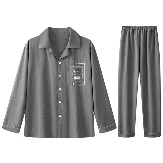 向薇 休闲舒适长袖上衣家居服可外穿长裤睡衣套装 男款 图片色