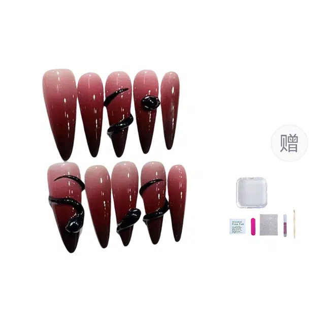 几多萌 毒液小蛇高级感甜酷辣妹手绘法式  穿戴甲 长方长款紫色纯色