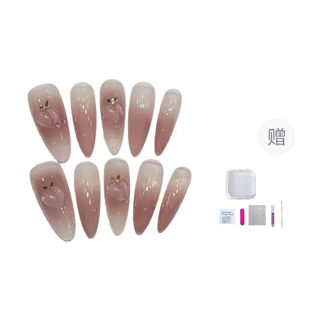 几多萌 手工高级贴片  穿戴甲 杏仁粉色腮红晕染 可爱