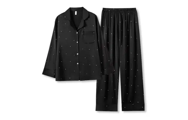 夏芬妍 简约舒适高级感气质暗夜之星翻领家居服亲肤休闲长袖长裤可外穿睡衣套装 女款 黑色