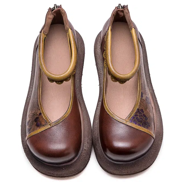 杰骤 头层牛皮 复古小众时尚潮流舒适 休闲单鞋 女款