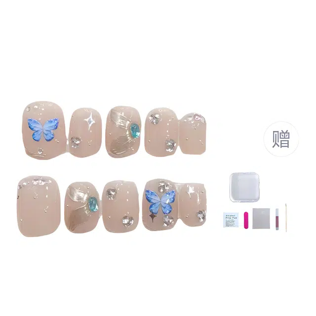 几多萌 穿戴甲手工美甲成品假指甲贴片甜酷辣妹梦幻蝴蝶魔镜流苏短甲  短方圆裸色纯色