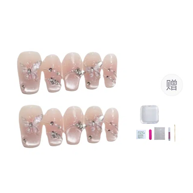 几多萌 蝶仙子  穿戴甲 中梯短梯粉色晕染 可爱 纯欲