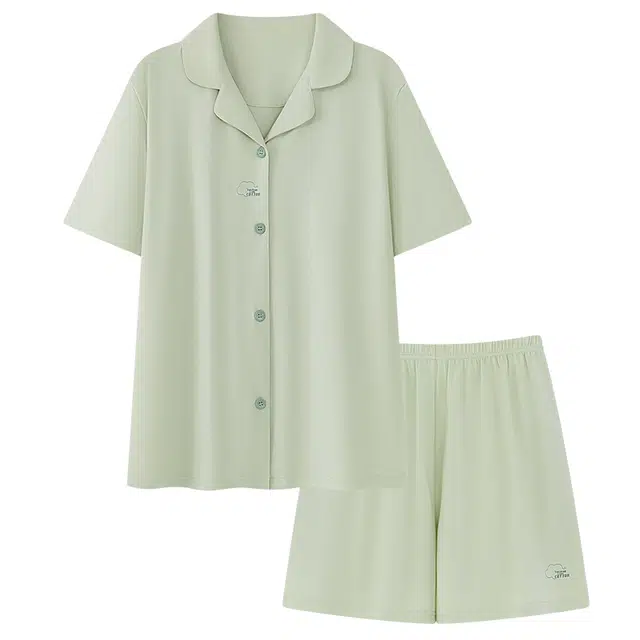 兰缪 开衫翻领短袖纯色舒适家居服睡衣套装 女款