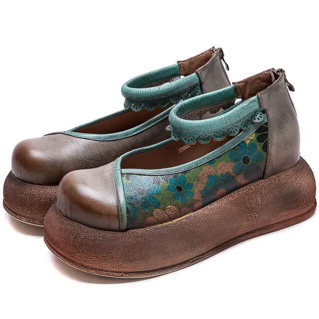 杰骤 头层牛皮 复古小众时尚潮流舒适 休闲单鞋 女款