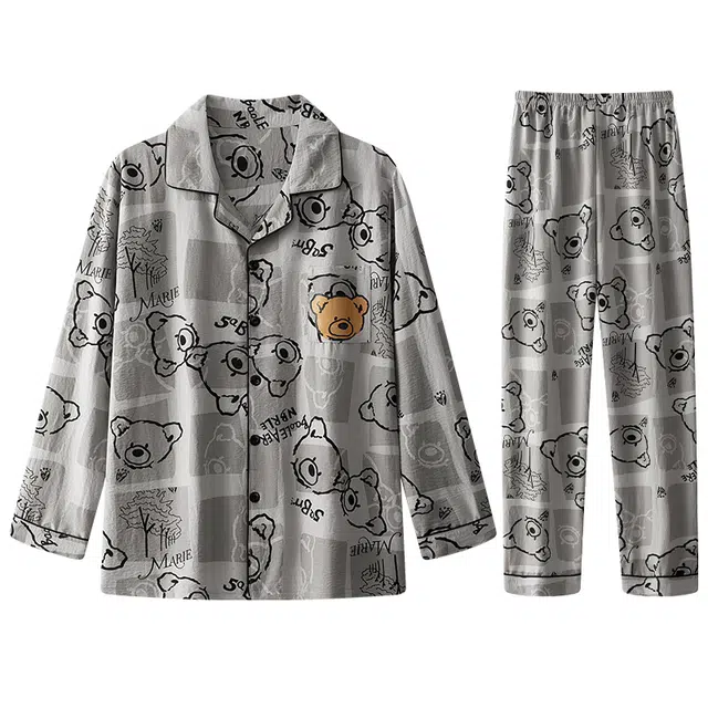 向薇 休闲舒适长袖长裤简约家居服青少年学生睡衣套装 男款 图片色