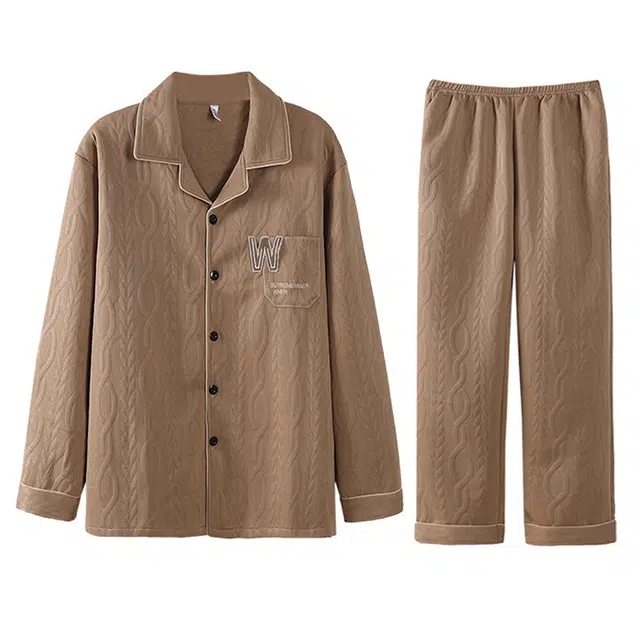 向薇 舒休闲简约长袖长裤睡衣套装 男款 图片色