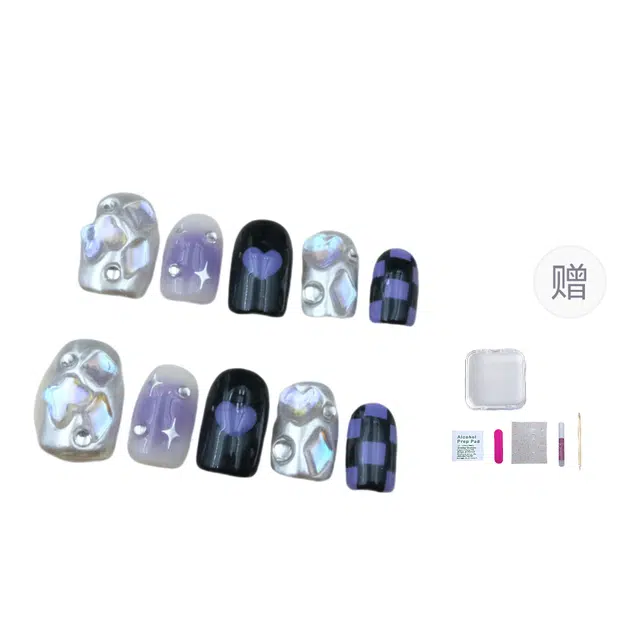 几多萌 手工千禧辣妹  穿戴甲 短梯短方圆黑紫配色跳色