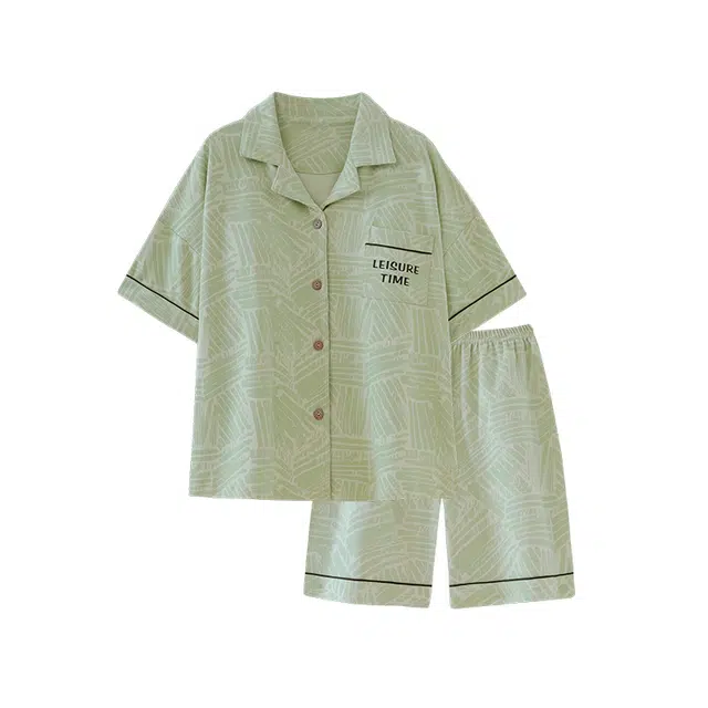夏芬妍 柔软舒适休闲翻领开衫短袖亲肤时尚可外穿家居服睡衣套装 男女同款