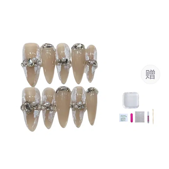 几多萌 穿戴甲贴片冰透石膏轻奢闪钻假指甲贴片美甲  杏仁杏色裸色