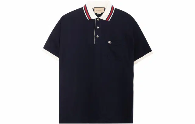 Gucci Logo Print Polo Shirt Navy