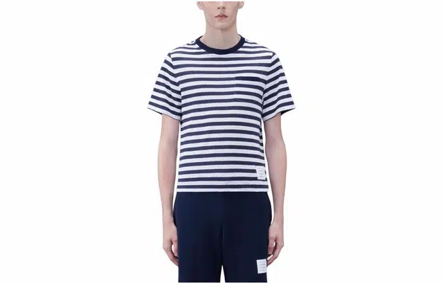 THOM BROWNE Linen Jersey Short Sleeve Striped Pocket Tee T