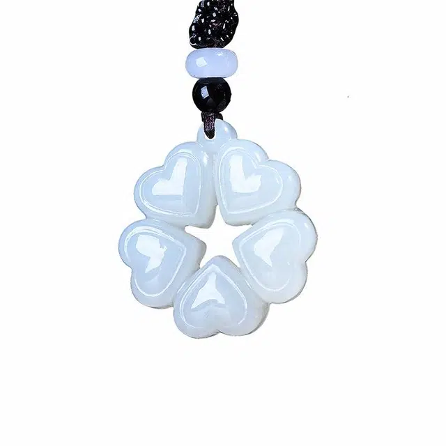 舒杰 小众设计幸运五叶草 和田玉项链 白玉 男女同款情侣款