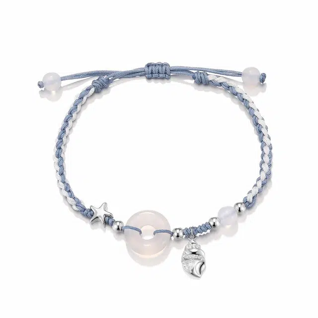 珂里 精致清新小海螺手绳手工编织绳百搭可调节平安扣小众设计气质手饰 玉髓 手链 女款