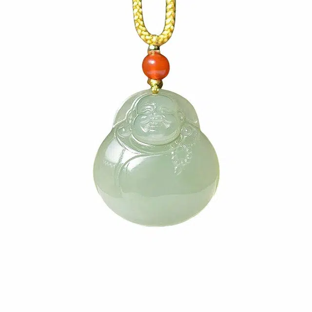 舒杰 新中式平安吉祥弥勒佛小众百搭款 和田玉项链 青白玉 男女同款情侣款