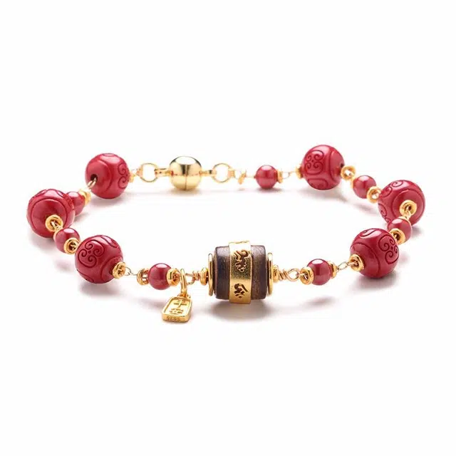 【要红先"沉”淀】 灵菲 原创设计帝王砂福牌新中式六字箴言转运珠小众高级 本命年招财纳福吉祥平安#好运 再造辰砂朱砂 手串 女款