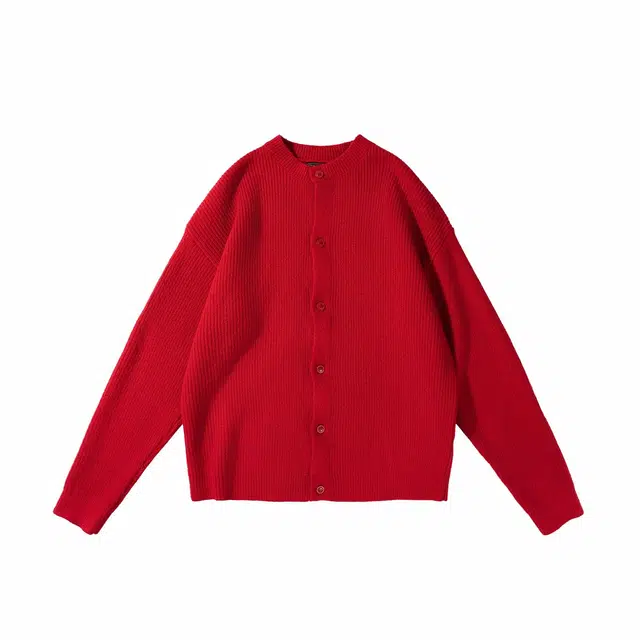 我是大卫 本命年喜庆小领口外套韩版宽松百搭休闲针织衫 男女同款 红色