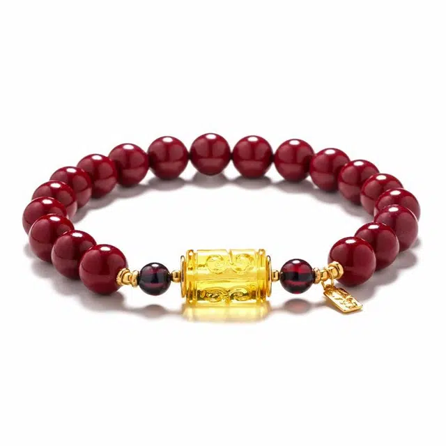 灵菲 祥运红金 原创设计紫金砂回文转运珠 新中式小众财运双至招财纳福平安吉祥手饰#好运 再造辰砂朱砂 手串 女款