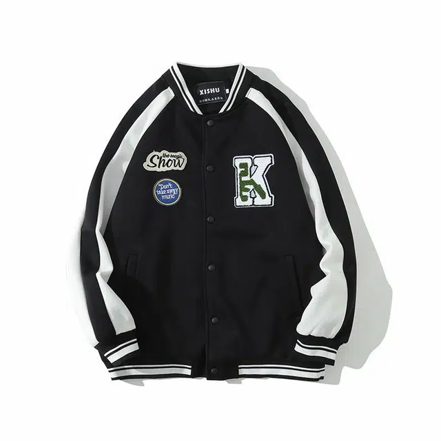 轻迎  简约字母单排扣长袖棒球服 男款