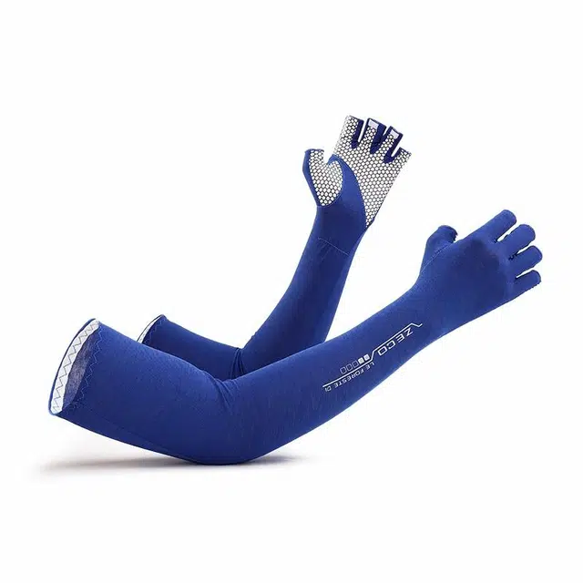 南极人 冰袖男夏季冰丝袖套手套一体半指长款手臂套袖防紫外线骑行摩托车开车钓鱼速干遮阳护臂 薄款 防晒袖 男款