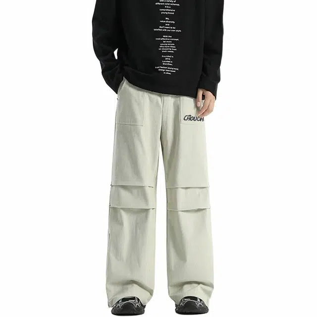 周同学 周杰伦 美式高街纯色褶皱设计运动休闲裤 男女同款