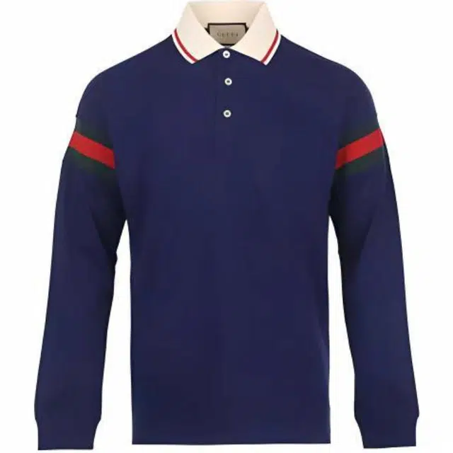 Gucci SS23 Striped Polo Long Sleeve Tee Blue