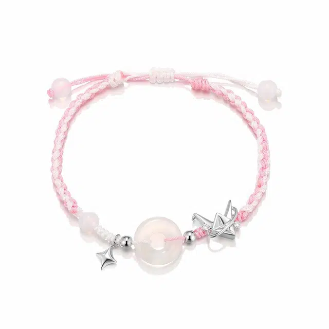 珂里 甜美多巴胺星光千纸鹤手工编织气质小众可调节 玉髓 玉石手绳 女款