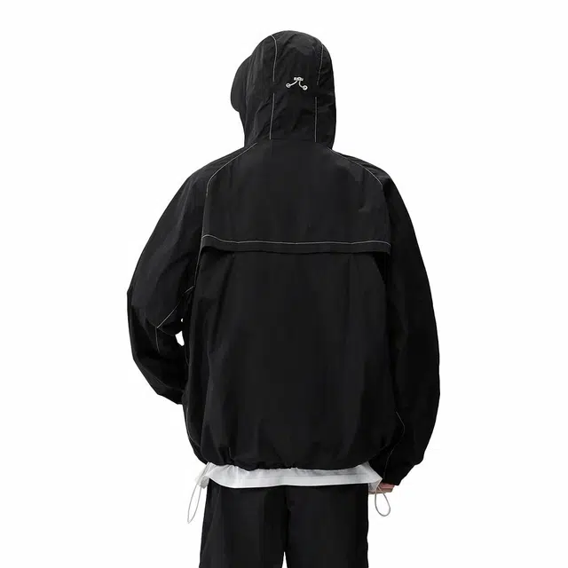 绘承 纯色简约宽松休闲学生户外旅行百搭街头风无性别防紫外线防晒连帽夹克外套 男女同款