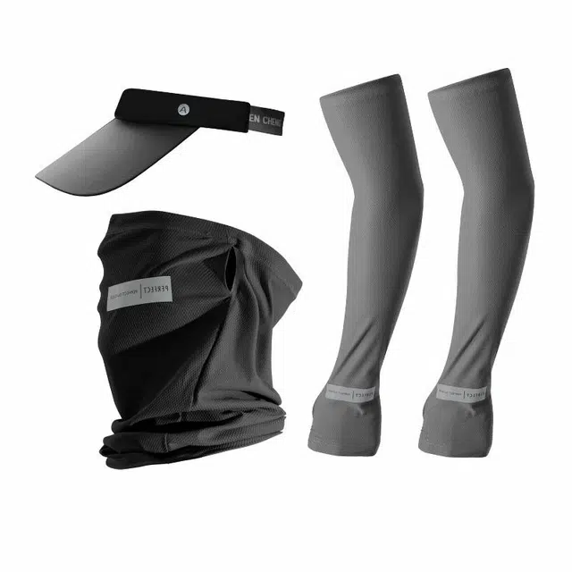 【户外骑行装备】 南极人 空顶帽子男夏季防紫外线遮阳帽透气速干冰丝面罩袖套全脸防护遮脖子挂耳面巾加长护臂手袖 薄款 防晒袖 男款