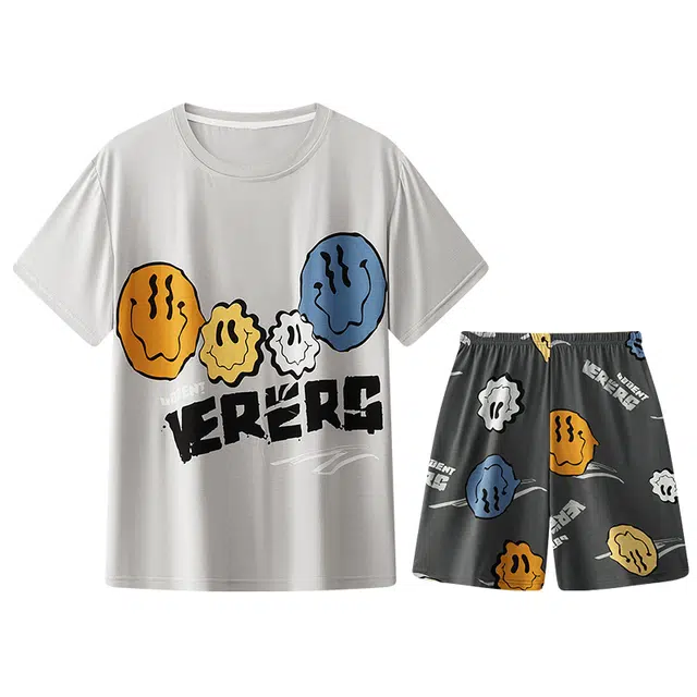 向薇 圆领短袖短裤薄款睡衣套装 男款 图片色