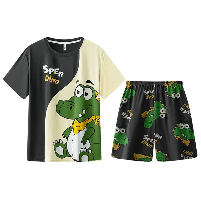 向薇 卡通舒适短袖上衣家居服可外穿五分裤睡衣套装 男款 图片色