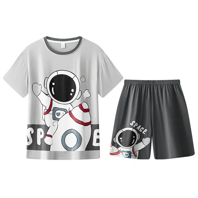 向薇 卡通舒适休闲短袖五分裤夏季睡衣套装 男款 图片色