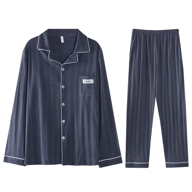 向薇 翻领长袖长裤青少年学生睡衣套装 男款 图片色